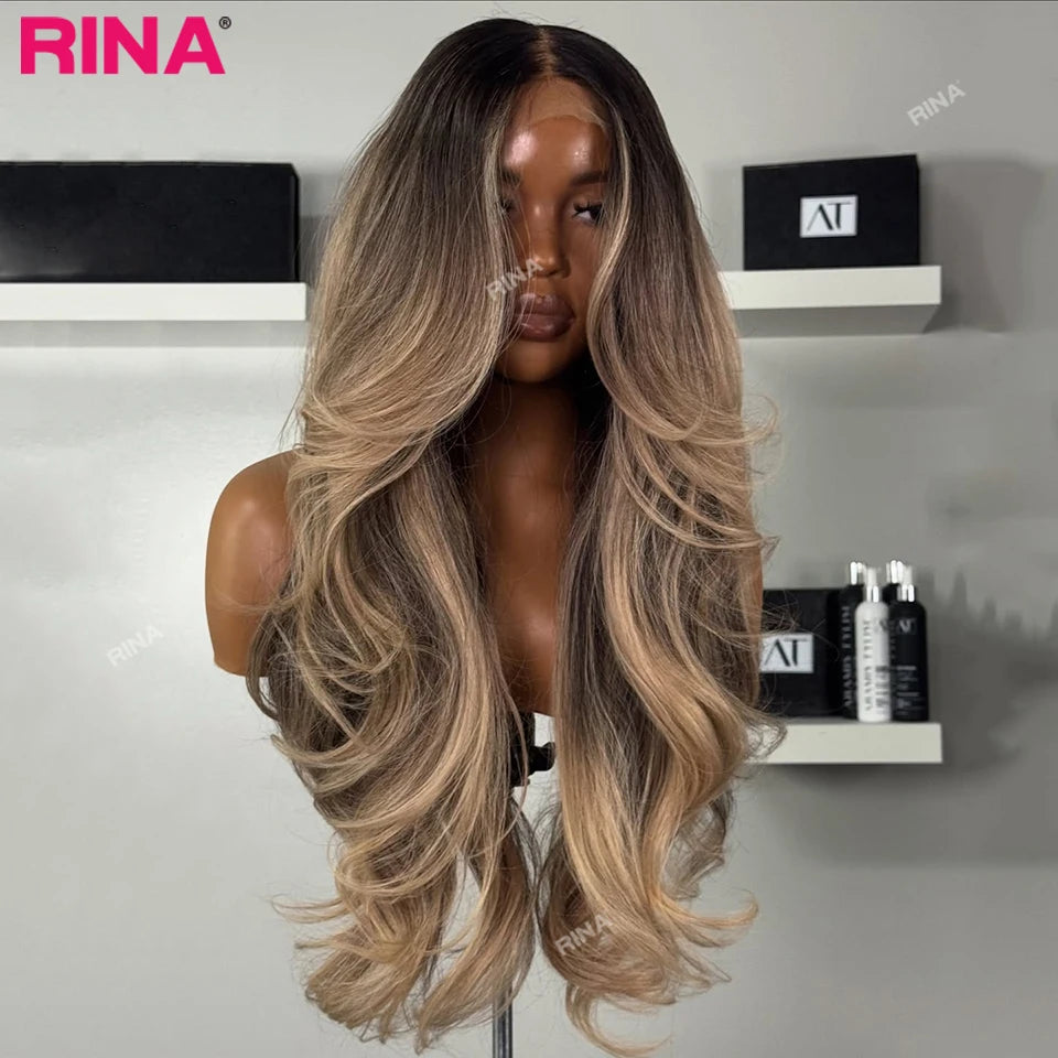 Ombre Blonde Highlight Color 200 Densité 13x4 13x6 Perruque en cheveux humains à la base en dentelle transparente en cheveux brésiliens pour femmes Ondulation naturelle