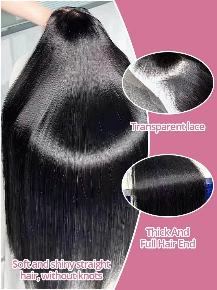 40 pouces os droit 13x6 HD Transparent dentelle frontale perruques de cheveux humains 250% brésilien 360 13x4 pleine dentelle avant perruques pour les femmes