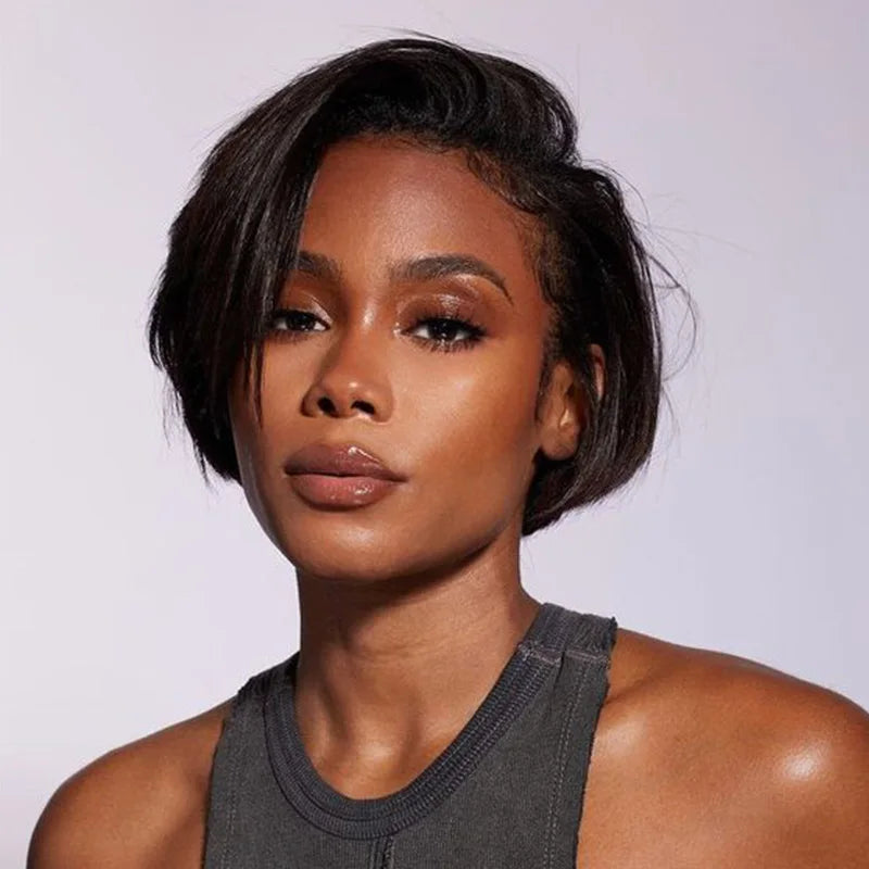Perruque Bob Brésilienne Naturelle Remy Courte, Cheveux Lisses, Coupe Pixie, Transparente, pour Femme Africaine