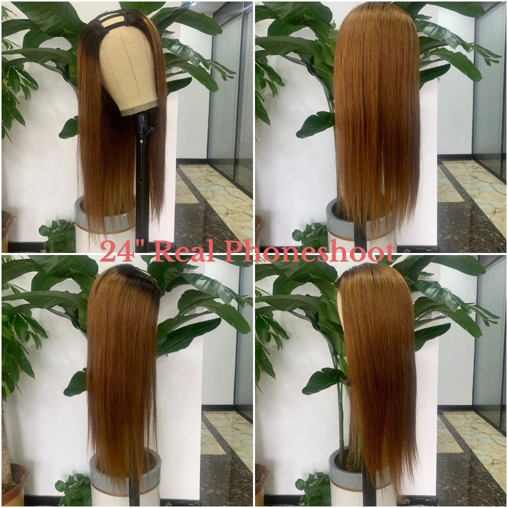 Perruque u-part naturelle brésilienne lisse, cheveux humains, 2 tons, brun ombré 1b 30,perruque cheveux humain brésiliens solde, perruque femme, pince cheveux,perruque blonde, extension cheveux clip naturel, peruque