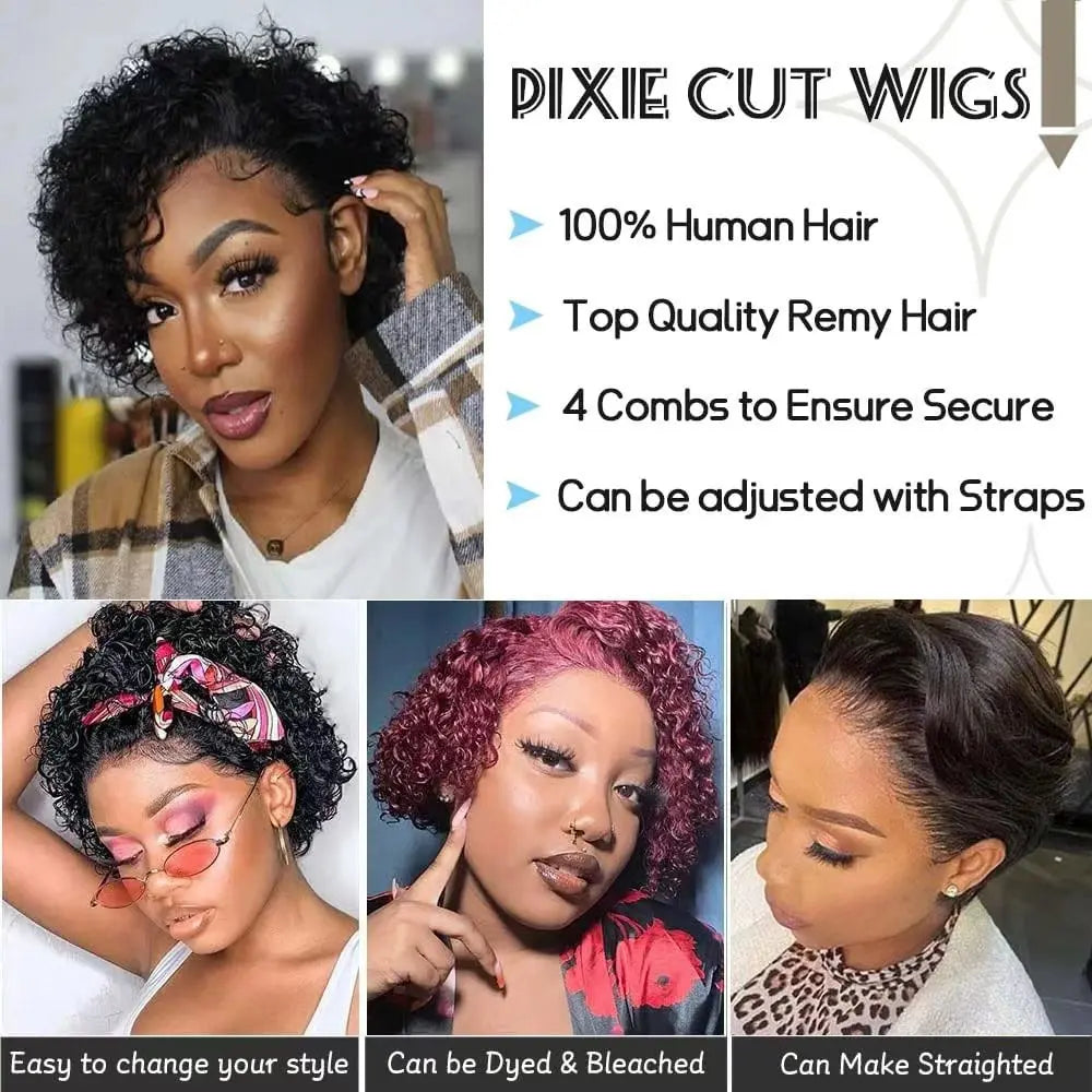 Perruque Pixie Cut Courte Bouclée en Cheveux Humains, Perruque Brésilienne Pas Chère en Cheveux Remy, Perruques Transparentes 13x1 en Dentelle pour Femmes en Promotion