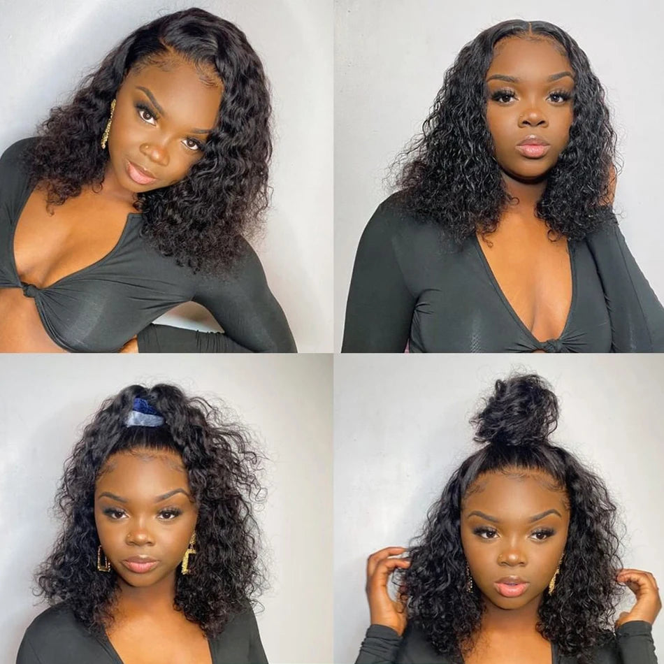 13x4 vague profonde bouclés Bob perruque cheveux humains Transparent HD dentelle frontale Perruques sans colle vague d'eau dentelle Perruque Perruques Cheveux Humains