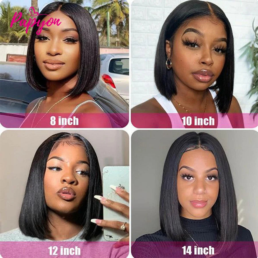 Perruque Courte 13X6 Transparent 15A Bob Wig Perruques Cheveux Humains Wigs Human Hair Cheveux Humain Naturel Droit Human Hair