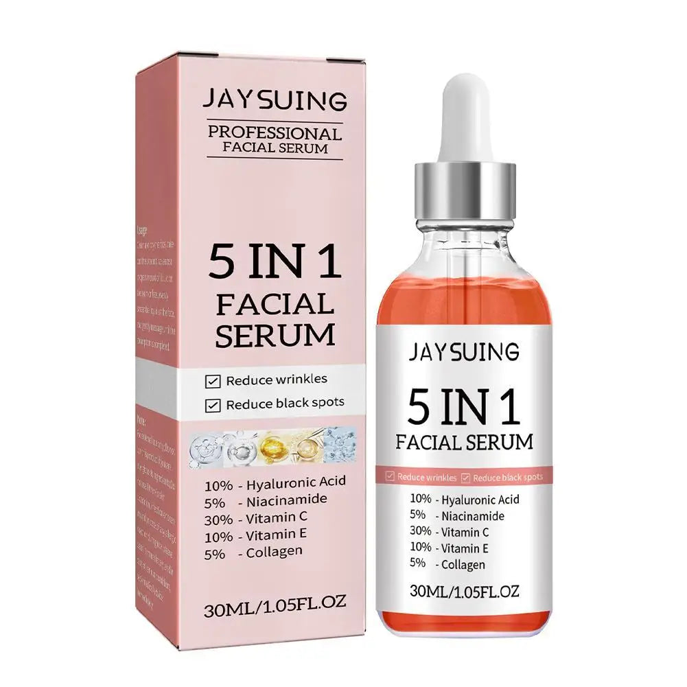 Sérum pour le visage raffermissant 5 en 1, estompe les ridules, hydratant, éclaircissant, vitamine C, acide hyaluronique, rétrécit les Pores, soins pour la peau