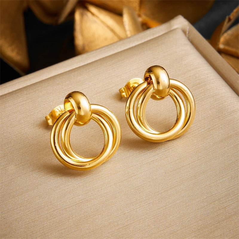 DIEYURO 316L acier inoxydable amour perle ronde carré en forme d'éventail conception irrégulière boucles d'oreilles femmes nouvelle tendance oreille bijoux cadeau fête