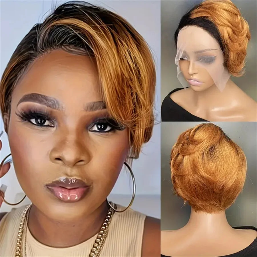 Perruque coupe lutin perruques de cheveux humains courte Bob Perruque Bresillienne 13X4X1 Perruque de dentelle transparente vague de corps cheveux humains