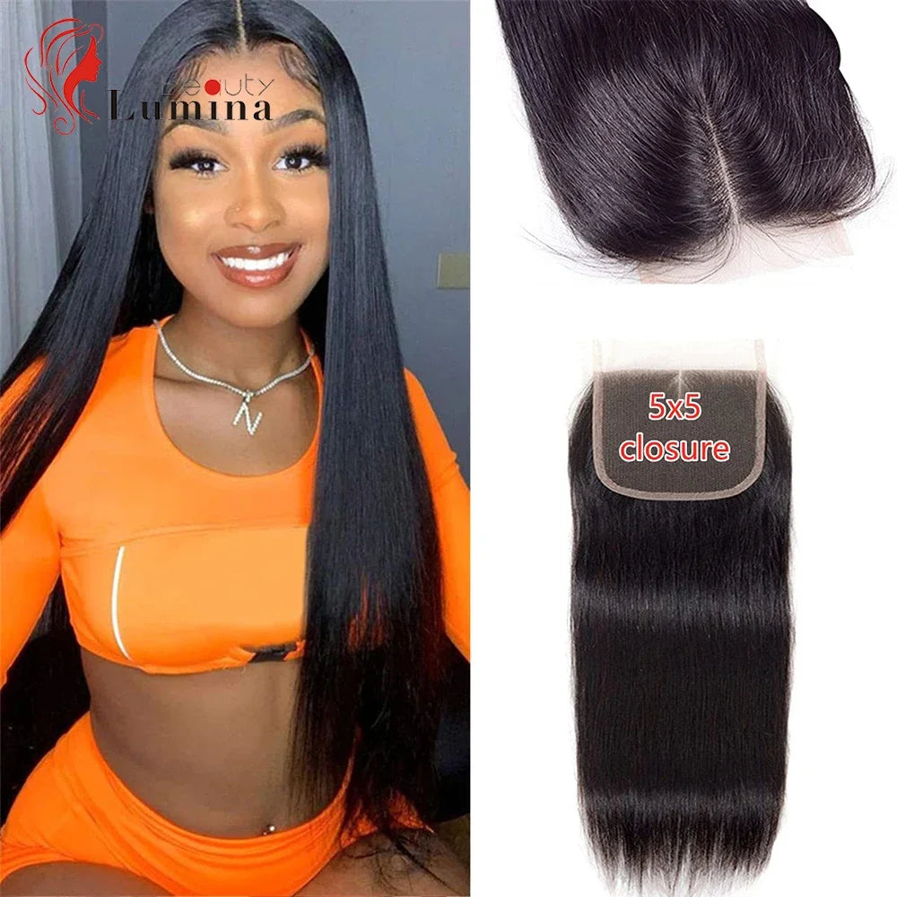 Swiss Lace Frontal Closure Péruvienne Remy Cheveux 100% Naturels Lisses, 5x5, 13x4, Document Naturel