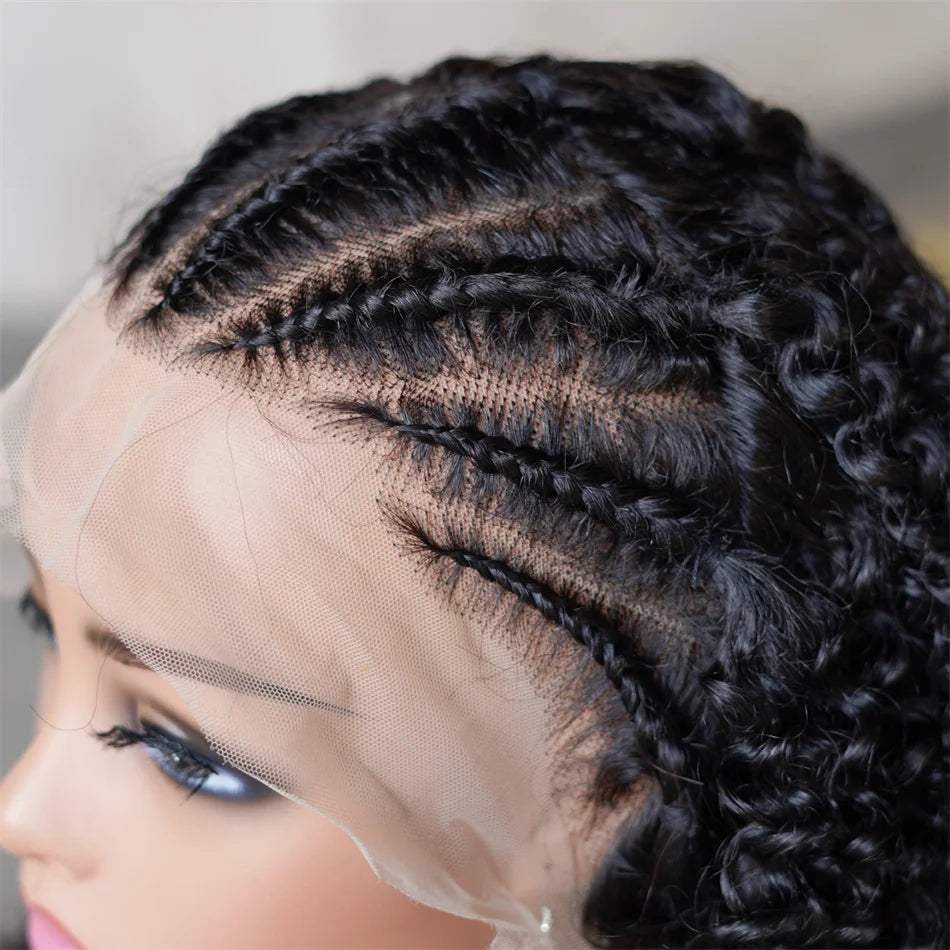 Perruque Bob courte tressée pour femme, perruques de cheveux humains, densité 250, dentelle 13 age, Frmetals, naturel, bouclé, tressé, 100%