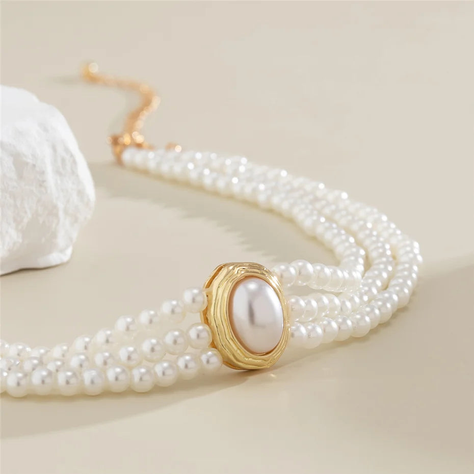 Collier ras du cou court multicouche Vintage pour femmes, Imitation de perles, tendance, élégant, gothique, strass, chaîne de clavicule, accessoires de mariage