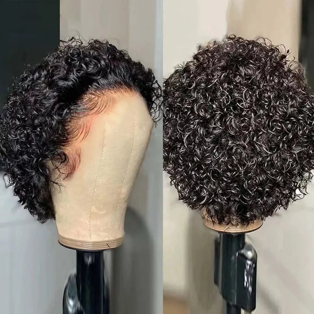 Perruque Pixie Cut Courte Bouclée en Cheveux Humains, Perruque Brésilienne Pas Chère en Cheveux Remy, Perruques Transparentes 13x1 en Dentelle pour Femmes en Promotion