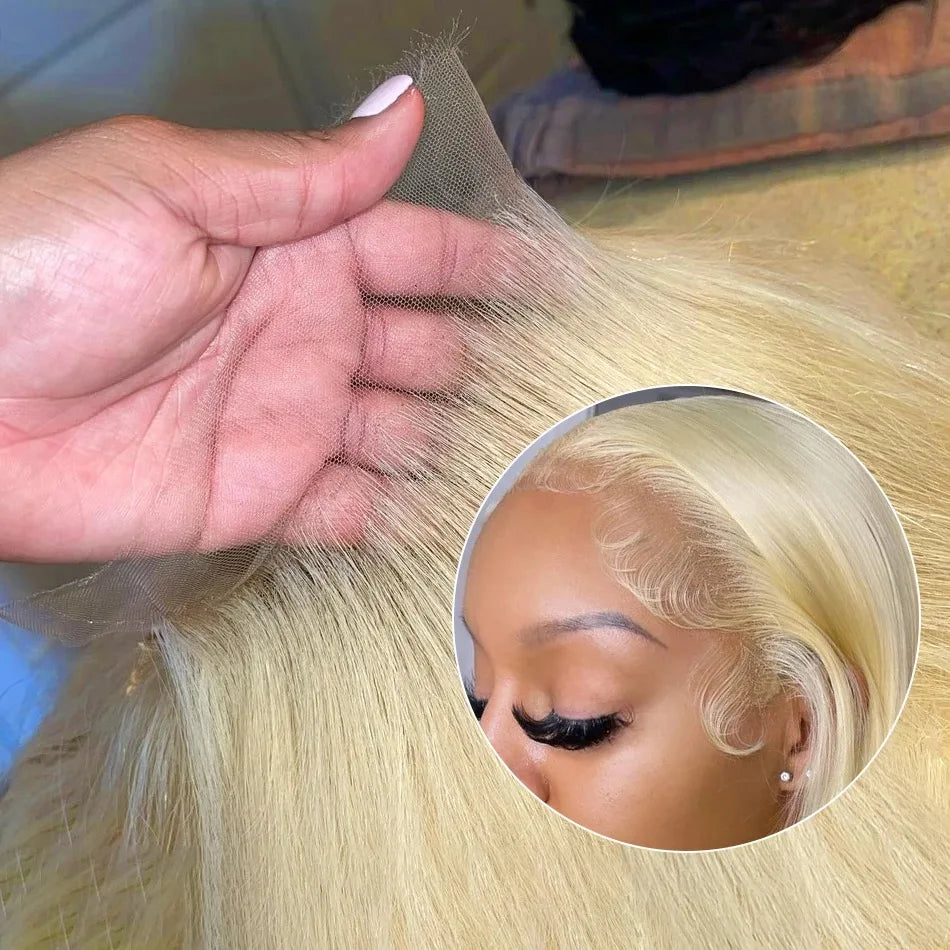 13x6 HD Transparent 613 Blonde dentelle frontale perruques de cheveux humains brésilien droite dentelle avant perruques de cheveux humains peuvent être teintes n'importe quelle couleur