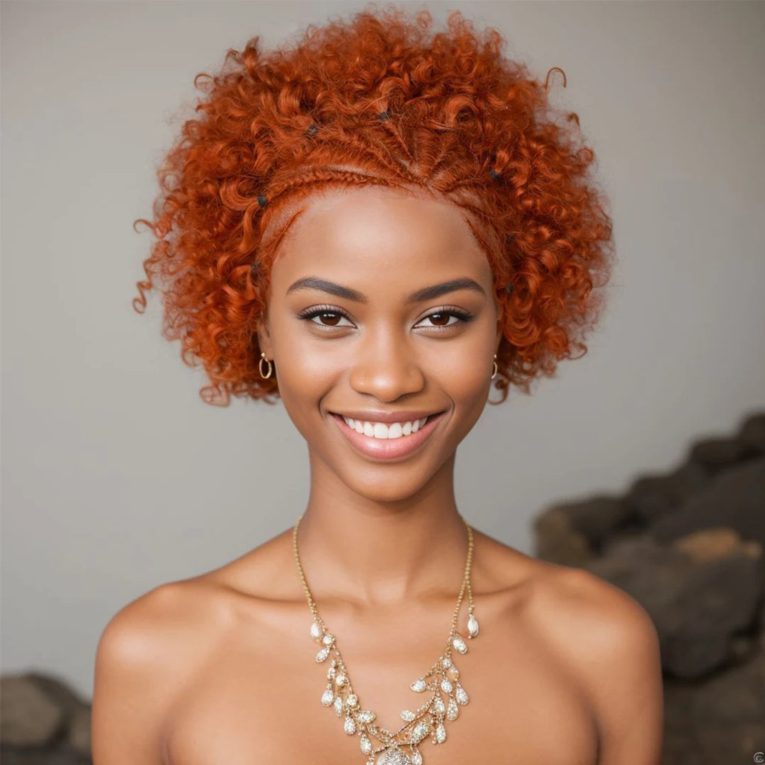 Perruque afro brésilienne Remy bouclée noire naturelle avec tresses, 6 amaran, 13x4, 100%