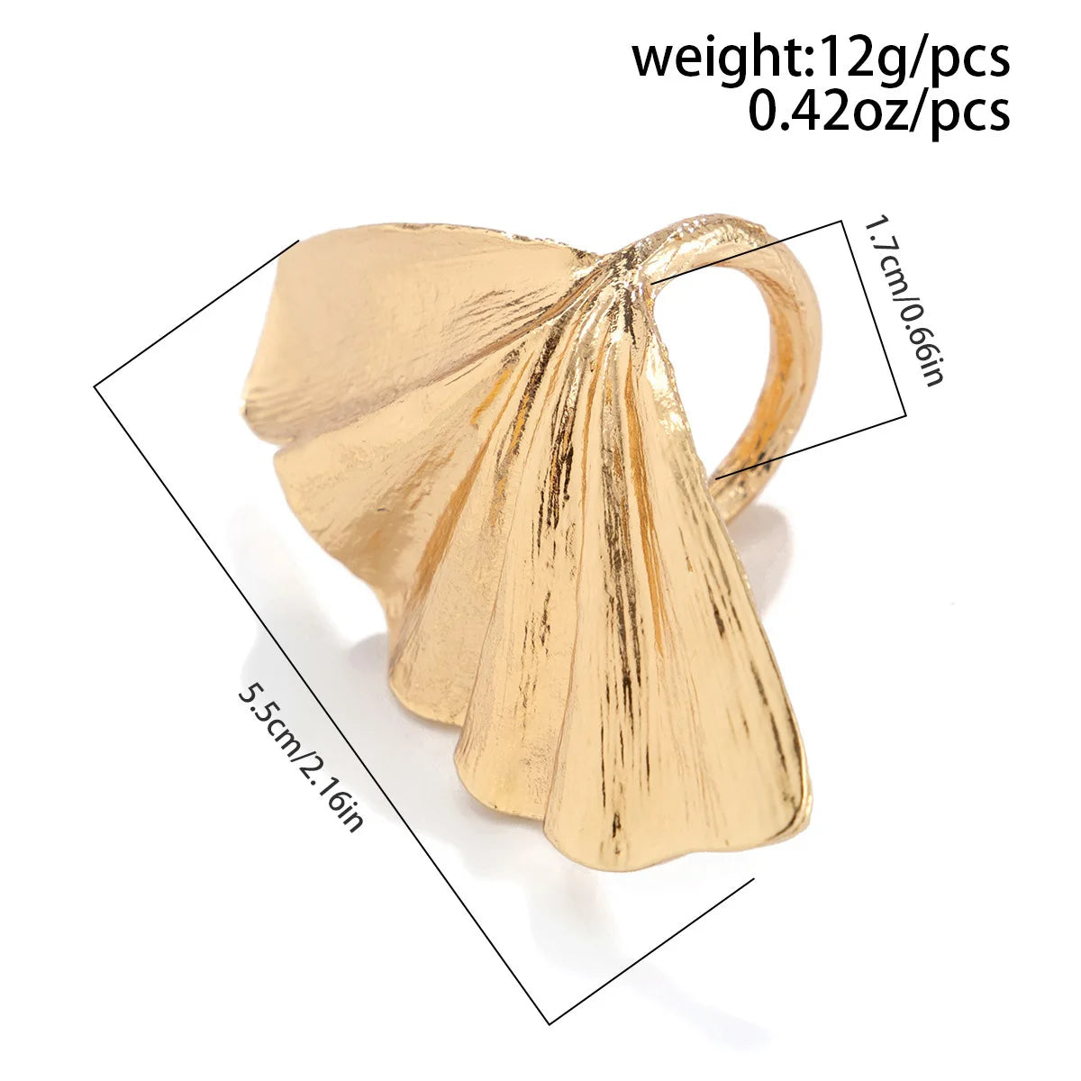 Ginkgo-Bague Plissée en Métal Classique pour Femme et Homme, Anneau de Doigt en Forme d'Éventail, Bijoux de ixPunk