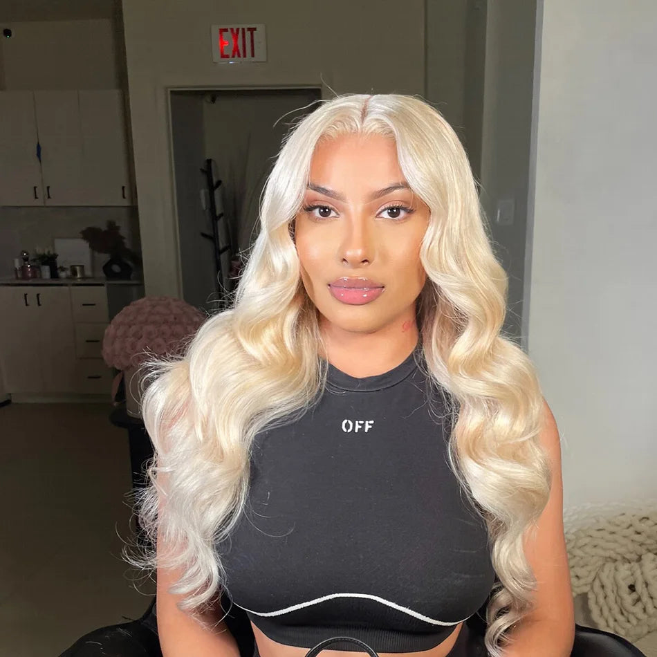 Perruque frontale en dentelle HD 613, 13x6, cheveux humains ondulés, brésiliens, densité 220, pré-épilée, blonde, dentelle transparente, 30 pouces