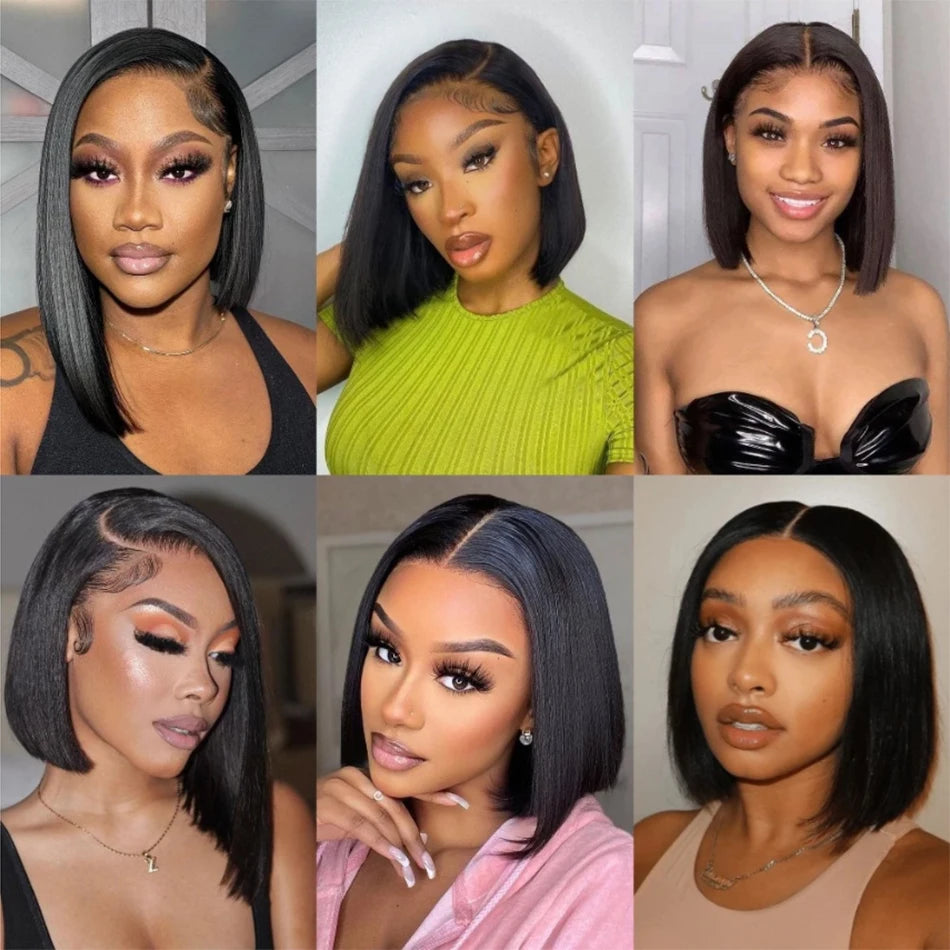 Wear matchs Go-Perruque Bob Brésilienne Naturelle, Cheveux Courts Lisses, Sans Colle, HD, Lace Front Transparente, 180%
