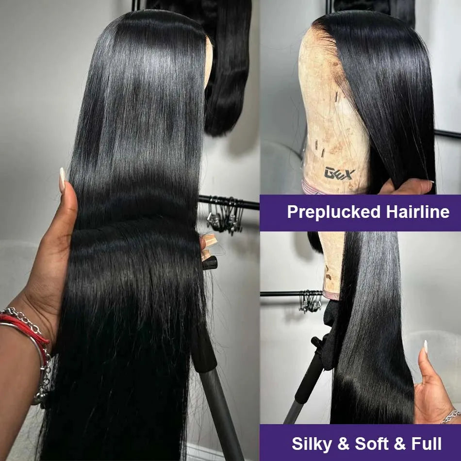 Perruques de cheveux humains droites 13X6 Hd dentelle frontale perruque 30 40 pouces 13X4 brésilien pré plumé avant noir perruque pour les femmes 250 densité