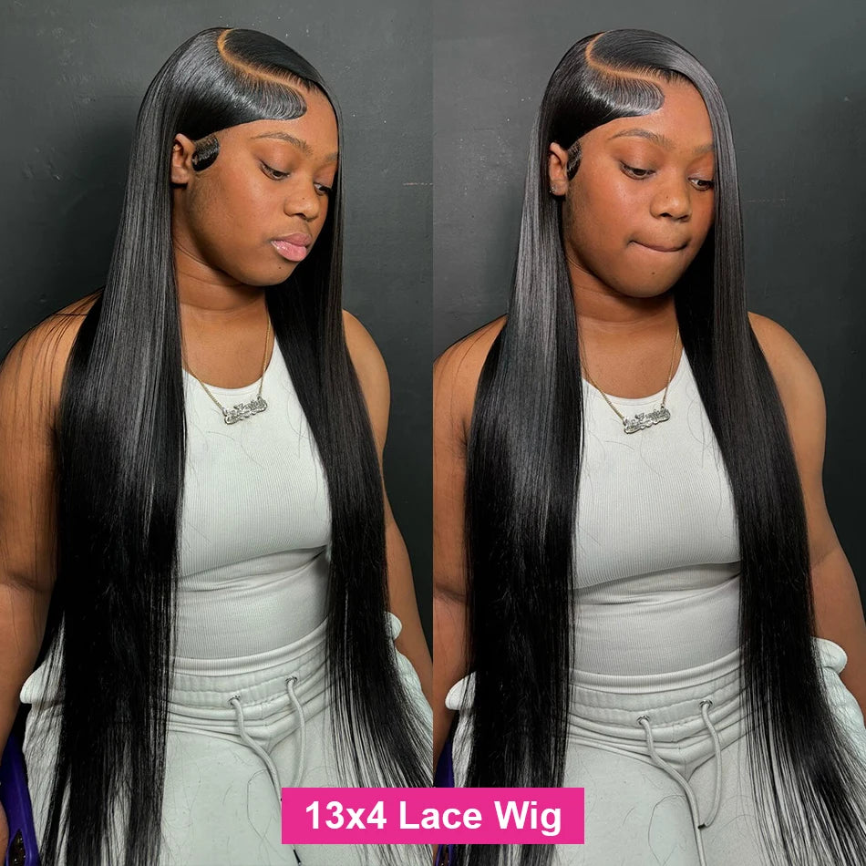 Perruque Lace Frontal Wig sans colle naturelle, cheveux lisses, 13x6, 30 32 pouces, 13x4, pre-plucked, 5x5, pour femmes