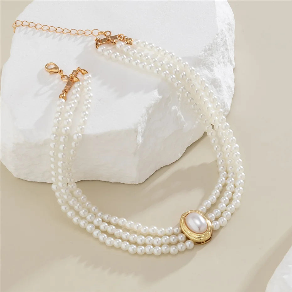 Collier ras du cou court multicouche Vintage pour femmes, Imitation de perles, tendance, élégant, gothique, strass, chaîne de clavicule, accessoires de mariage