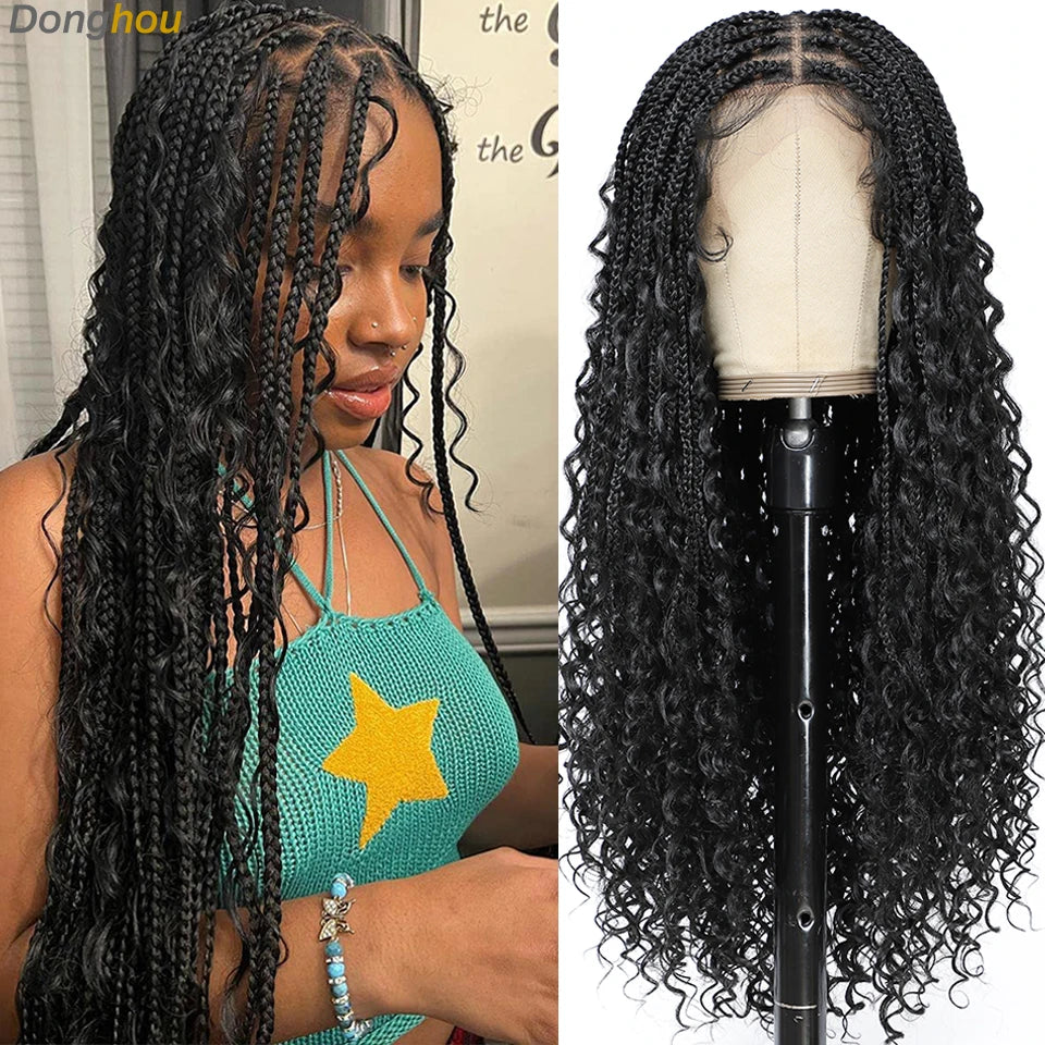 Perruques tressées sans nœuds ombrées Boho pour femmes noires 1B T30 couleurs boîte bohème tresses Perruques tresses Africaines Naturelles