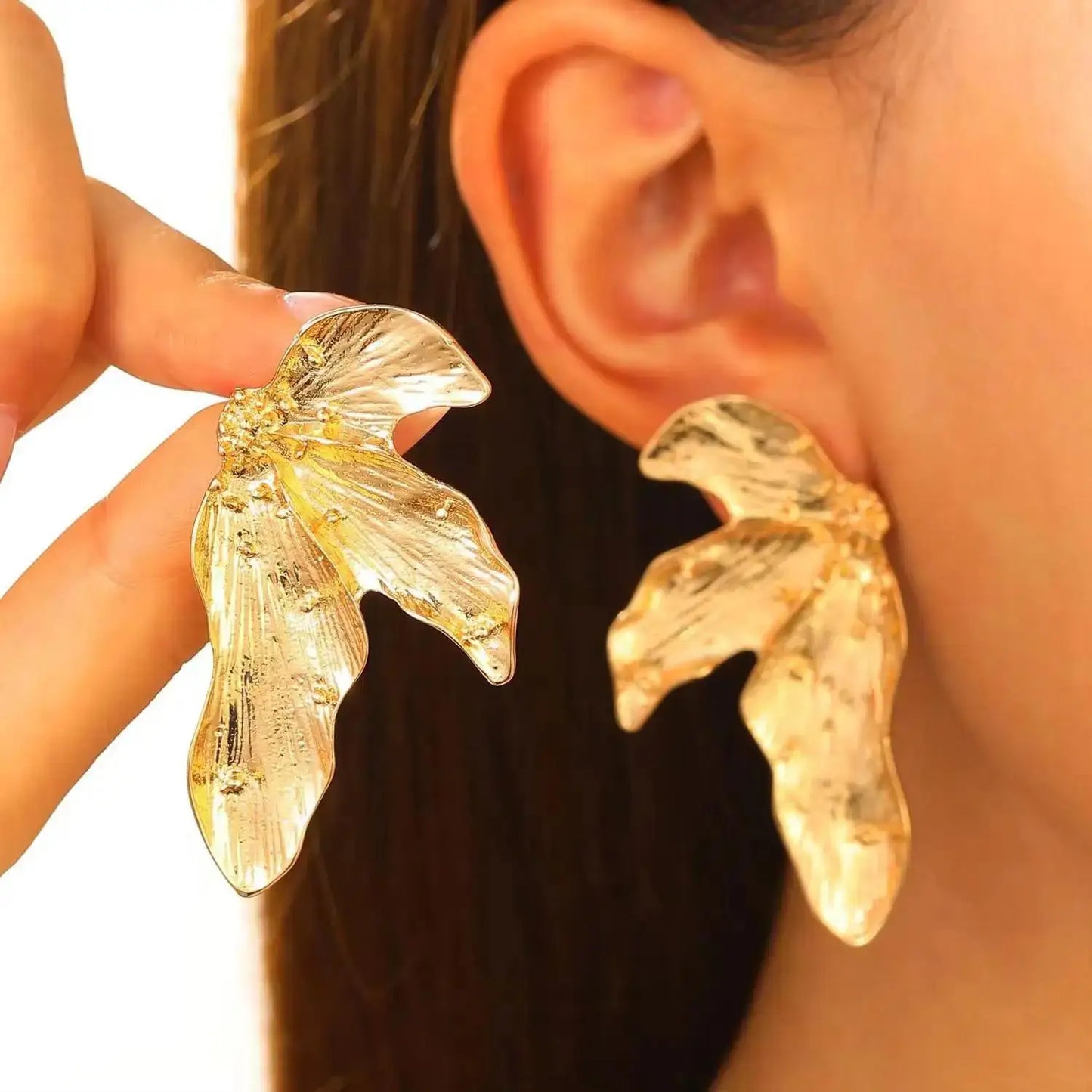 Boucles d'Oreilles Exagérées en Or pour Femme, Bijoux en Métal, Grand Cuir oral elu, Tendance, Nouvelle Collection 2024