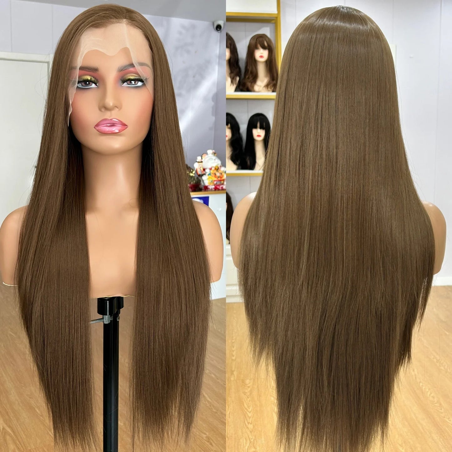 Perruque Lace Front Wig synthétique lisse et soyeuse, marron sarcelle, 13x4, avec raie libre, naturelle, pour femmes, fête quotidienne, Cosplay
