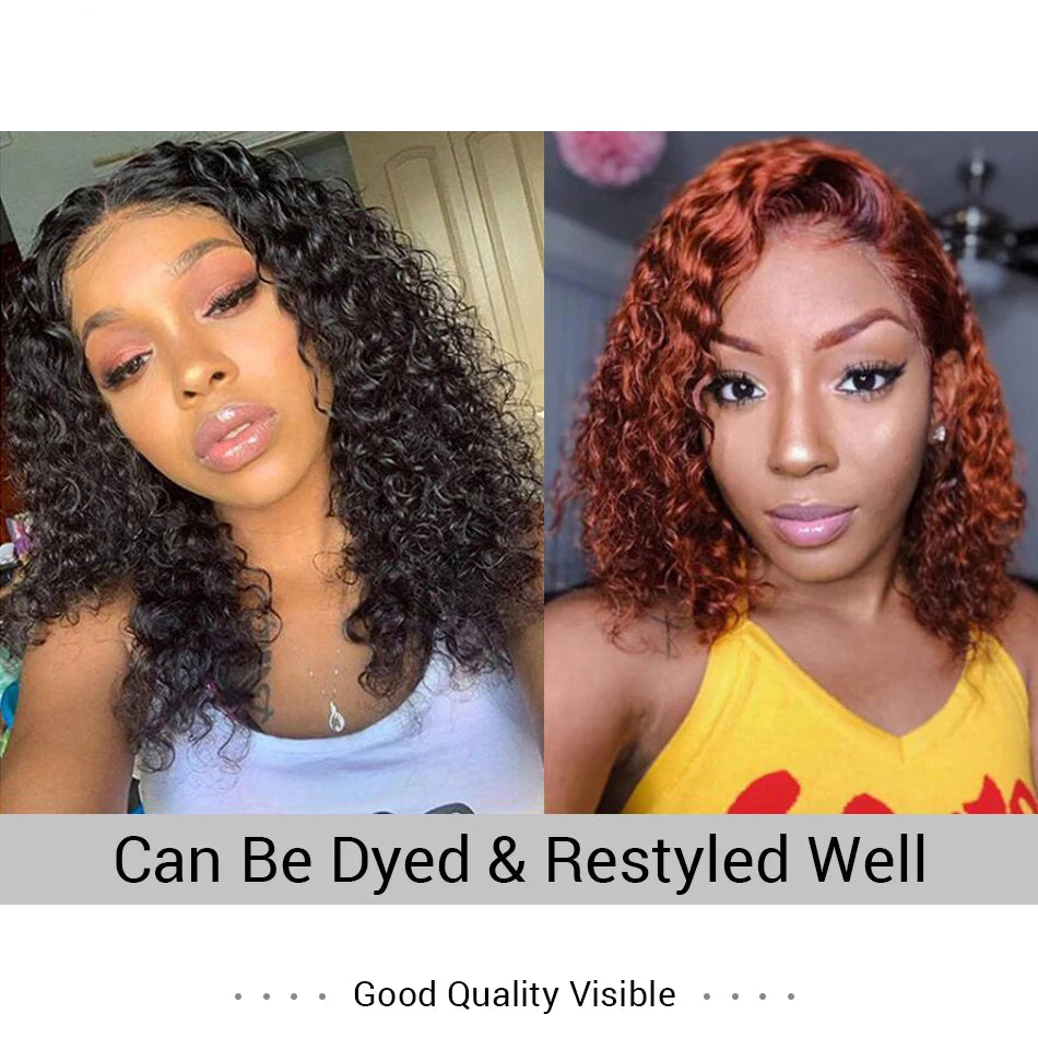 13x4 vague profonde bouclés Bob perruque cheveux humains Transparent HD dentelle frontale Perruques sans colle vague d'eau dentelle Perruque Perruques Cheveux Humains