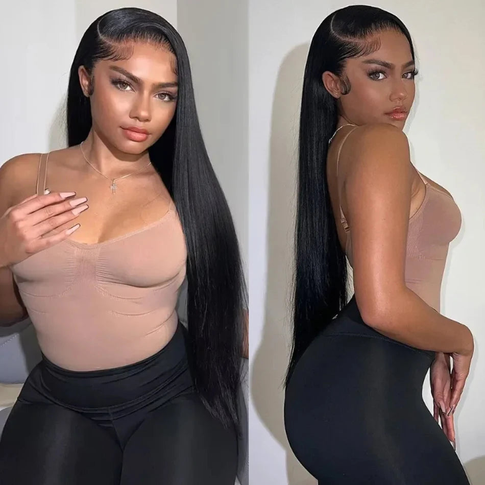 Wear And Go sans colle HD Transparent perruques cheveux humains dentelle frontale brésilienne droite prêt à porter 13X4 dentelle frontale perruque 32 pouces