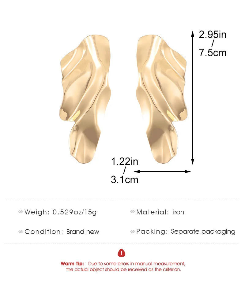 Boucles d'oreilles ovales en forme de cœur en or exagéré pour femme, boucle d'oreille en métal, bijoux géométriques déformés irréguliers, tendance 2025