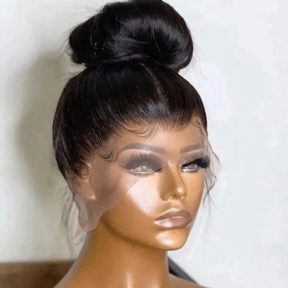 Perruque Lace Frontal Wig 360 naturelle brésilienne lisse, cheveux lisses, 13x6, Transparent, pre-plucked, pour femmes