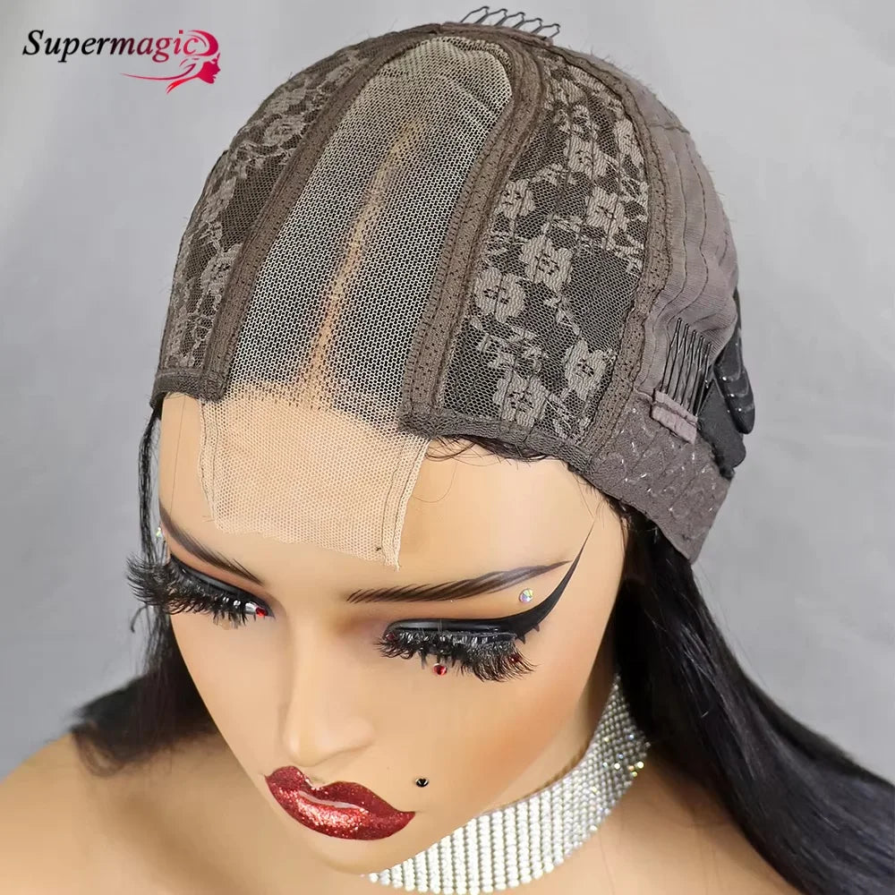 Vietname Super Double os tiré droit 2x6 dentelle fermeture Bob perruque avec 100% cheveux humains Nature noir 300 densité pour les femmes noires