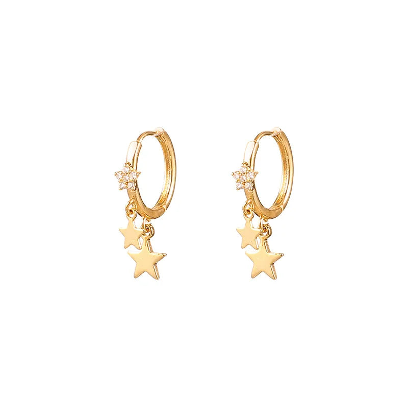 Boucles d'oreilles en forme d'étoile et de strass pour femmes, petites et simples, à la mode, Punk, croix, lune, soleil, bijoux de fête, vente en gros