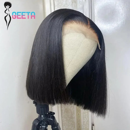 Perruque Bob courte transparente dentelle frontale perruques cheveux humains 100% droite Bob perruques pré plumées 13x4 dentelle avant perruques pour les femmes noires