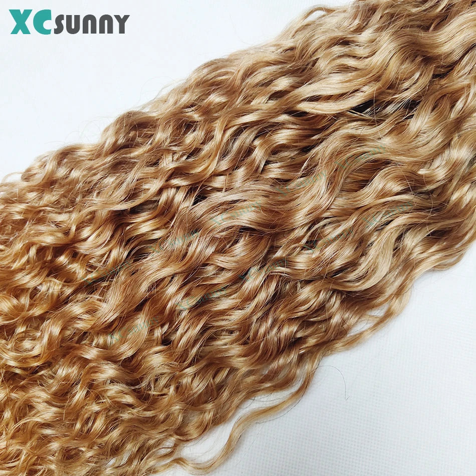 Extensions de Cheveux Humains Bouclés à réinitialisation en PU pour Femme, Sans Couture, 27 Blonde