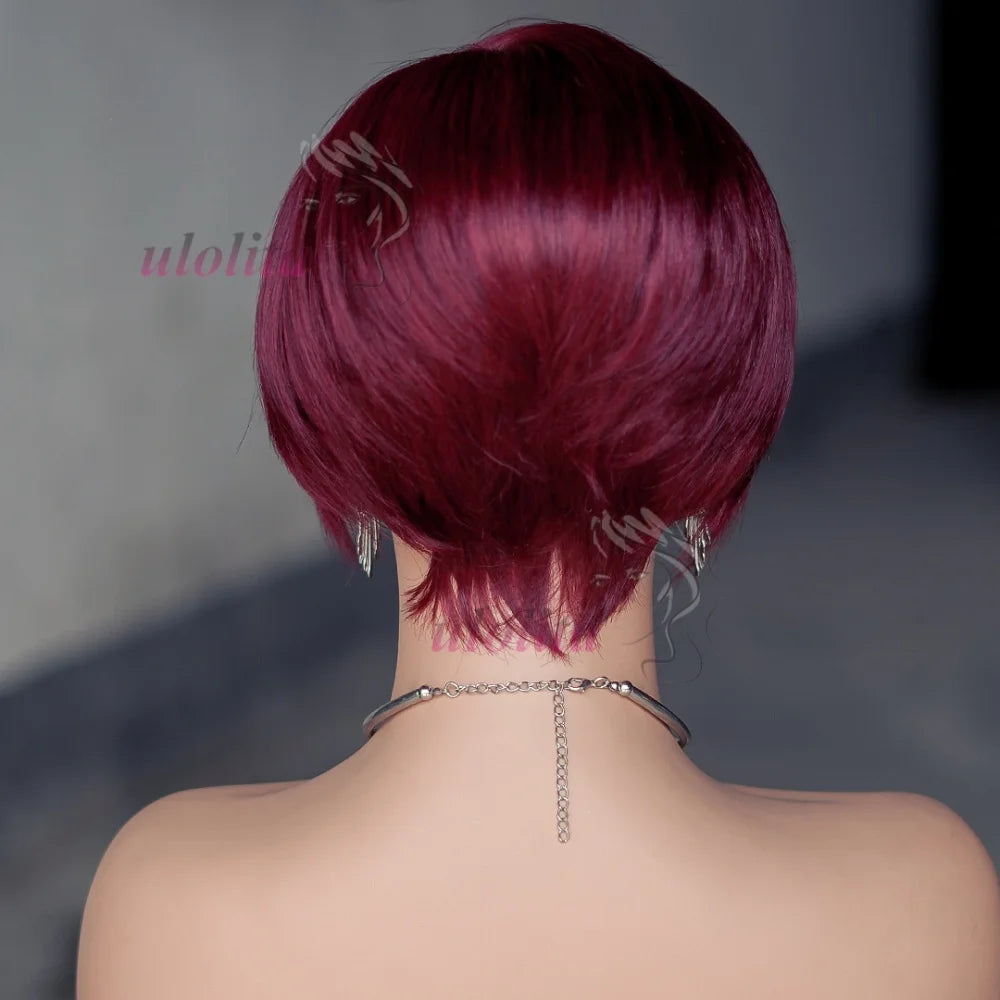 OmbreT1B/99J court coupe lutin malaisien Remy Perruques de cheveux humains à porter sans colle Cheveux raides Perruques Bob Court Cheveux Humains