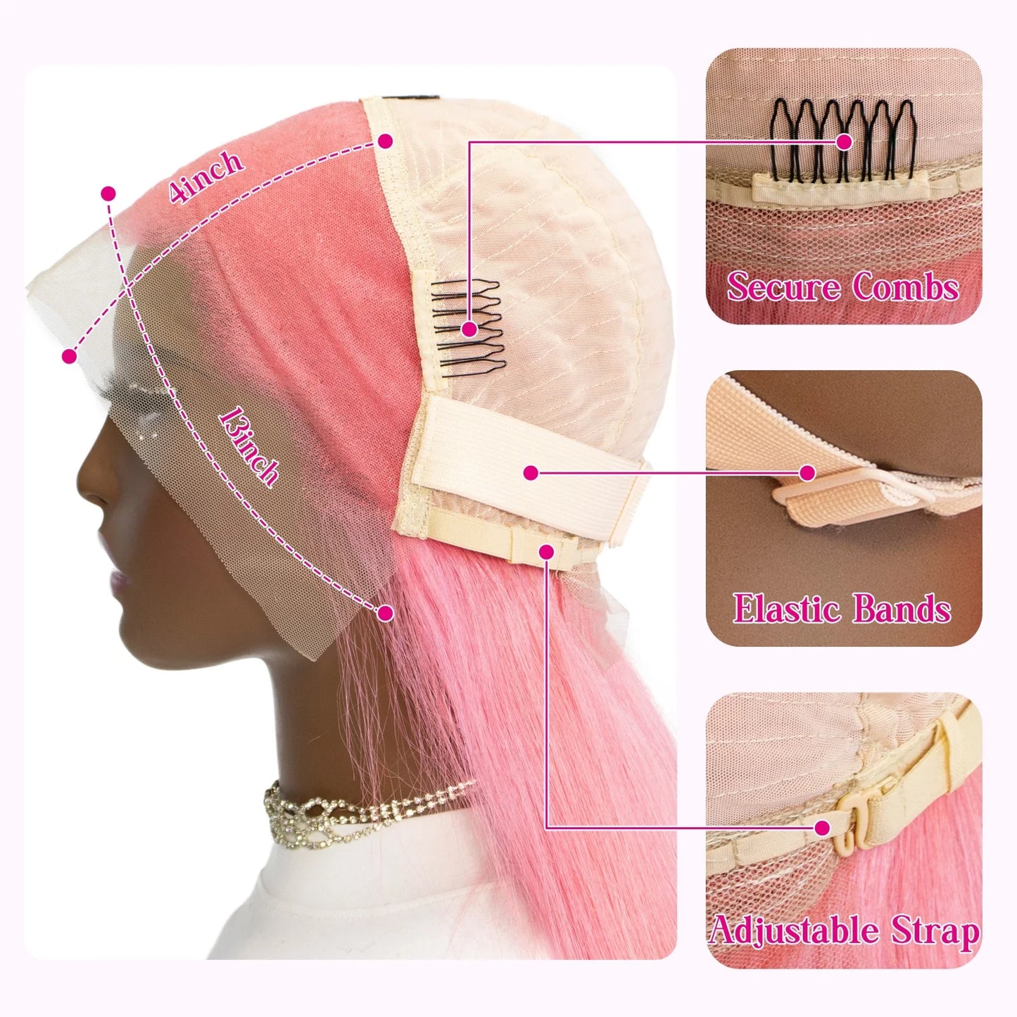 Cheveux humains Rose Rose droite Bob perruques pour femmes brésiliennes 13X4 dentelle avant perruques courtes dentelle frontale pré-plumée couleur Rose Bob perruque