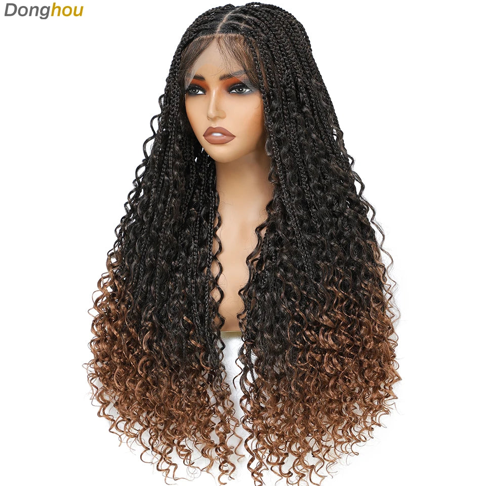 Perruque tressée Boho sans nœuds pour femmes noires, couleurs ombrées 1B/T30, style boîte bohème, tresses africaines naturelles