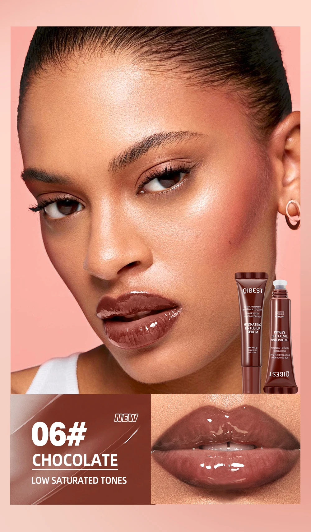 Brillant à lèvres repulpant marron nu, huile hydratante colorée, teinte transparente, Tube souple, maquillage, beauté, soins pour les lèvres, 12g