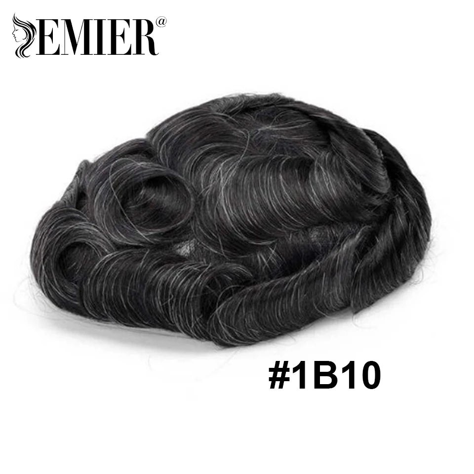 Perruque de cheveux humains en dentelle française avec PU pour homme, toupet confortable, vague naturelle, système de remplacement, prothèse capillaire masculine durable