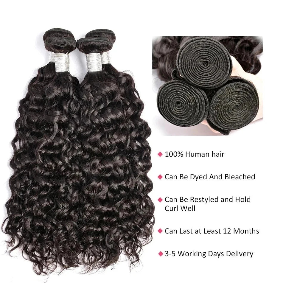 100% non transformés malaisien Remy Extensions de tissage de cheveux humains paquets de cheveux humides et ondulés cheveux humain 12A vague d'eau paquet offres