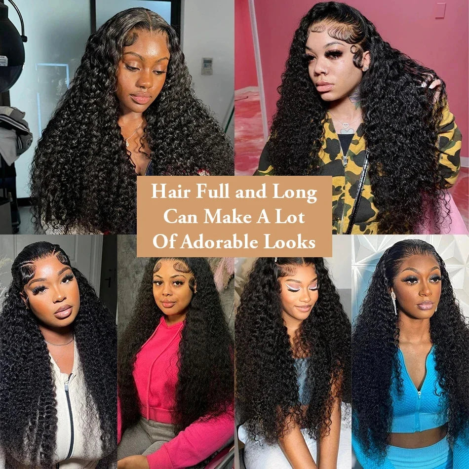 Perruque Lace Frontal Wig naturelle bouclée, cheveux humains, Deep Wave, Transparent HD, 5x5, sans colle, pre-plucked, 13x6, eau, 30 40 pouces