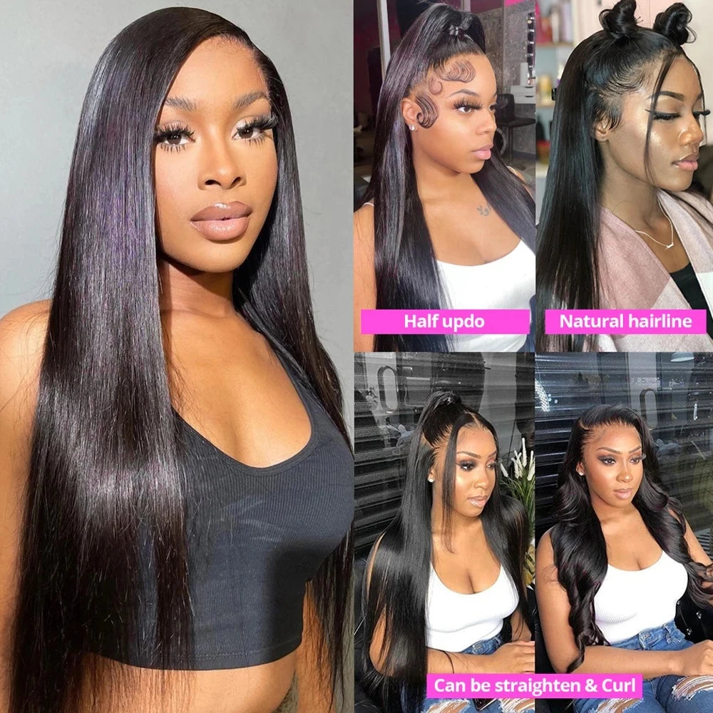 40 pouces os droit 13x6 HD Transparent dentelle frontale perruques de cheveux humains 250% brésilien 360 13x4 pleine dentelle avant perruques pour les femmes