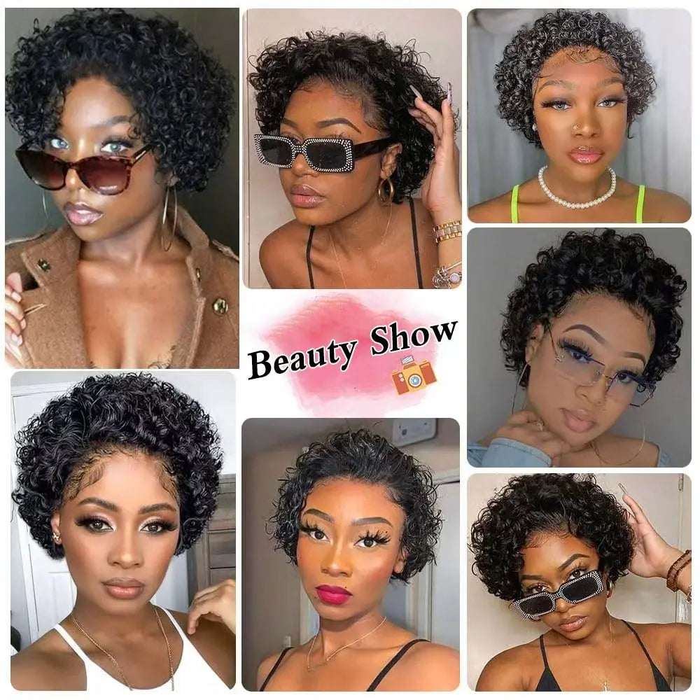 Perruque Pixie Cut Courte Bouclée en Cheveux Humains, Perruque Brésilienne Pas Chère en Cheveux Remy, Perruques Transparentes 13x1 en Dentelle pour Femmes en Promotion