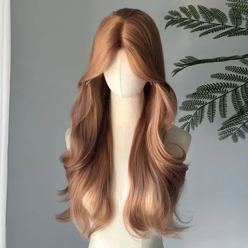 Perruque Lace Front Wig synthétique Blonde Champagne, corps Long, perruques brunes ondulées pour usage quotidien, bandeau Lolita Cosplay 가Perruque Femme