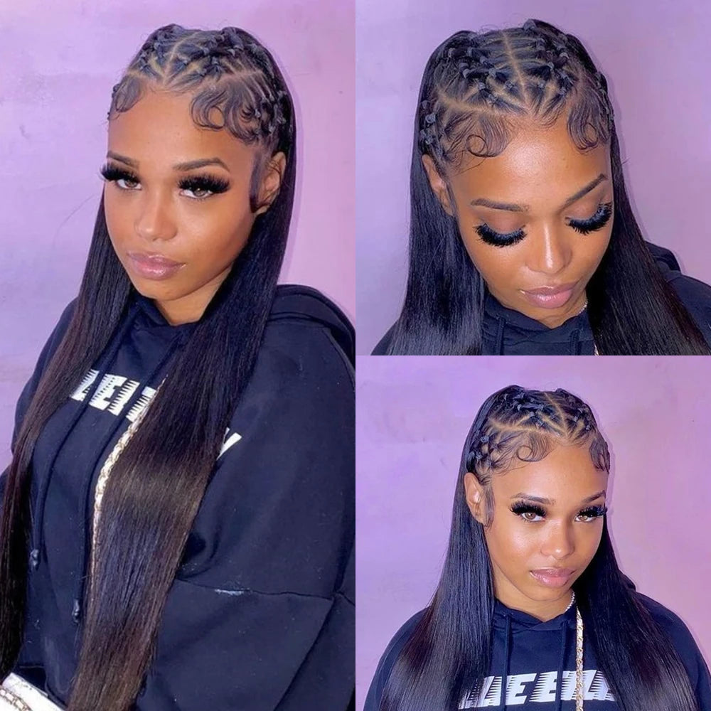 Perruque Lace Frontal Wig 360 naturelle brésilienne lisse, cheveux lisses, 13x6, Transparent, pre-plucked, pour femmes