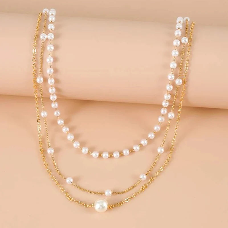 YWZIXLN tendance bijoux élégants mariage multicouche collier de perles pour les femmes mode blanc Imitation perle collier ras du cou N0323