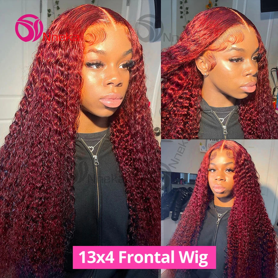 Bourgogne 13x6 Hd dentelle frontale perruque de cheveux humains vague profonde bouclés perruques de cheveux humains vague d'eau couleur 99j rouge 30 pouces dentelle avant perruque