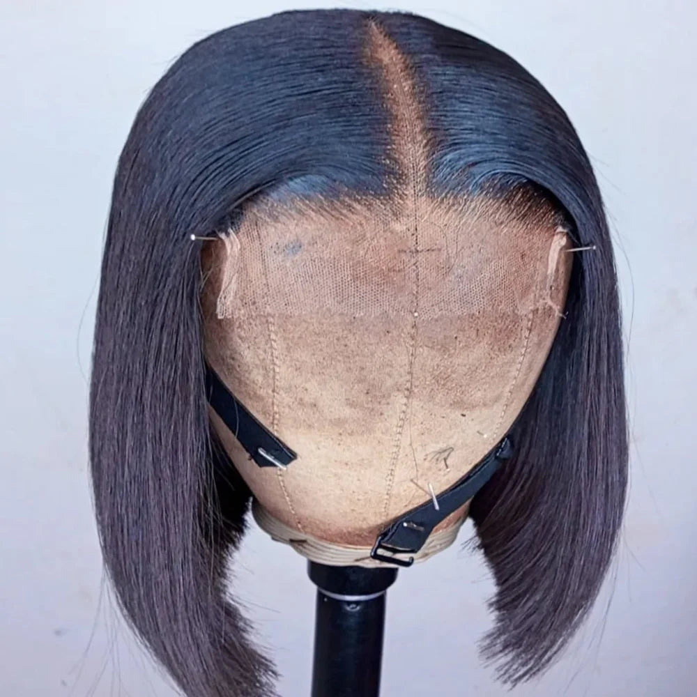 100% perruque de cheveux humains sans colle tressé fermeture Hd dentelle frontale perruque pré-coupée vietnamienne droite courte Bob dentelle avant perruque pour les femmes