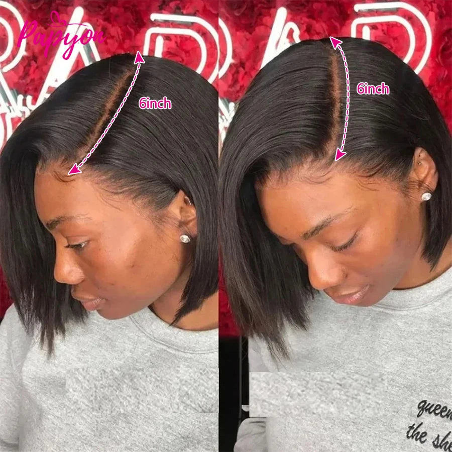 Perruque Courte 13X6 Transparent 15A Bob Wig Perruques Cheveux Humains Wigs Human Hair Cheveux Humain Naturel Droit Human Hair