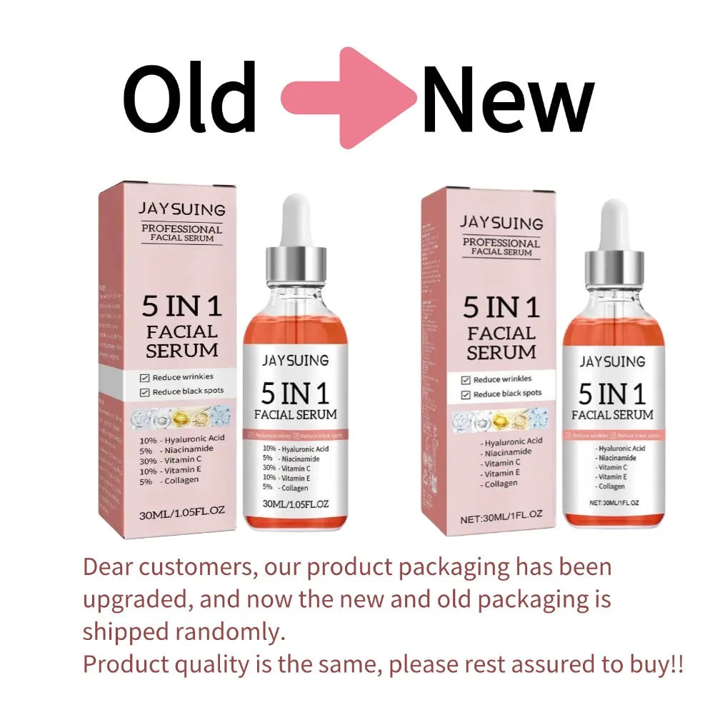 Sérum pour le visage raffermissant 5 en 1, estompe les ridules, hydratant, éclaircissant, vitamine C, acide hyaluronique, rétrécit les Pores, soins pour la peau