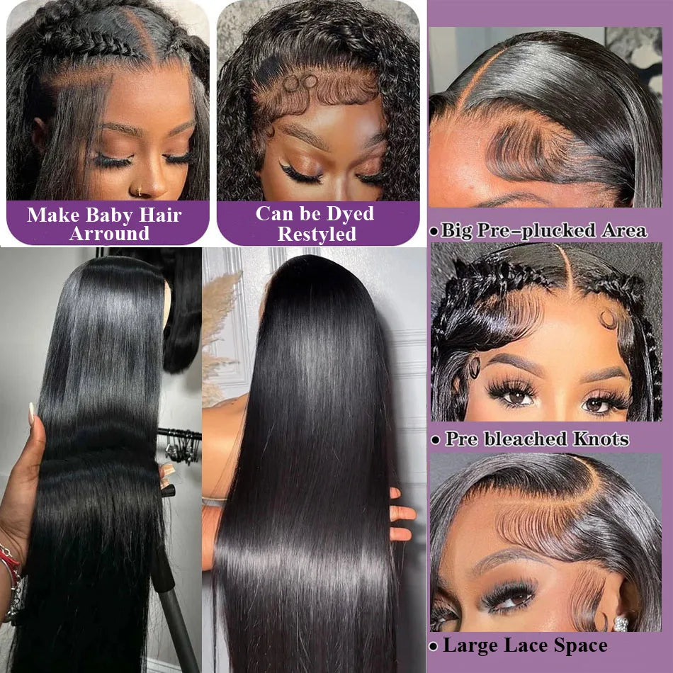 Perruque Lace Front Wig naturelle lisse, cheveux humains, Transparent HD, 13x4, 13x6, pre-plucked, 5x5, HD, Lace Closure, Beliself